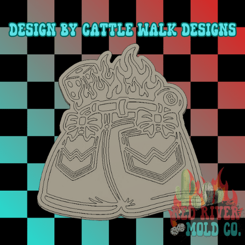 Flaming pocket shorts with dice and 8 ball Silicone Freshie Mold - Red River Mold Co