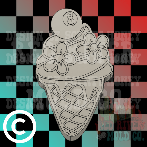 Floral 8 ball Ice Cream Cone Silicone Freshie Mold - Red River Mold Co