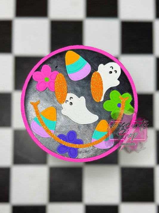 Floral, Ghost, Candy Corn Smiley 4 in Round Mold Insert - Red River Mold Co