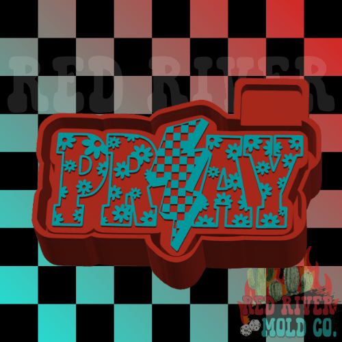 Floral Pray w/ Checkered Bolt Silicone Freshie Mold - Red River Mold Co