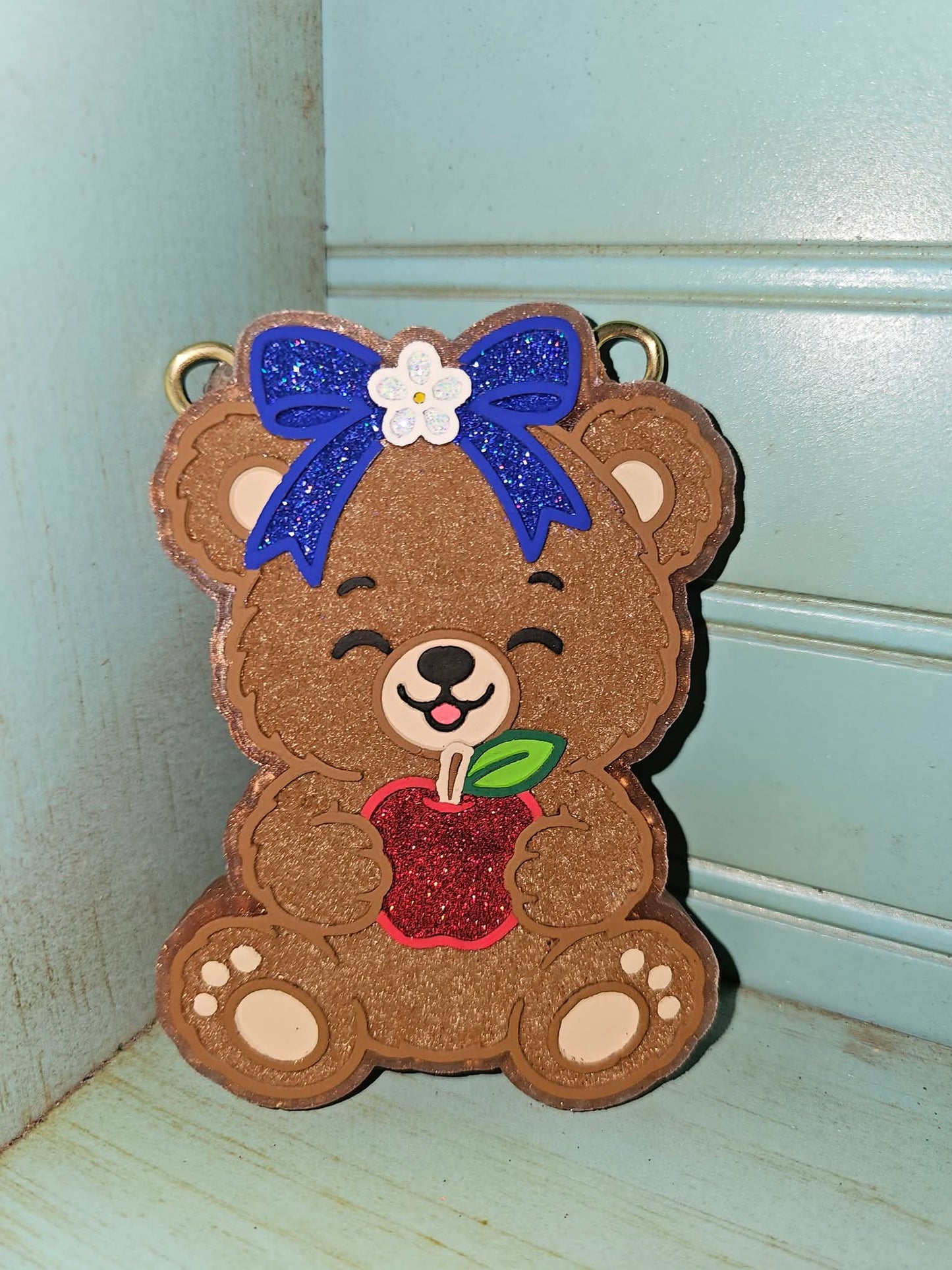 Girly bear holding an apple Silicone Freshie Mold - Red River Mold Co