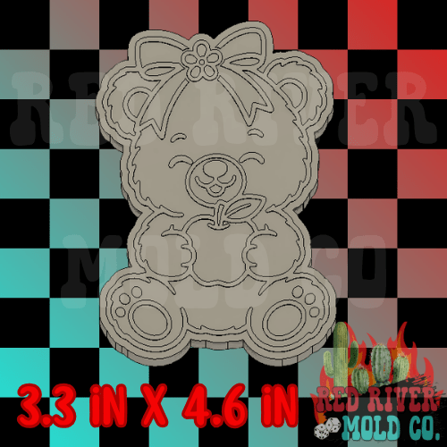 Girly bear holding an apple Silicone Freshie Mold - Red River Mold Co