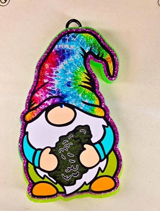 Gnome Holding A Nug Silicone Freshie Mold - Red River Mold Co