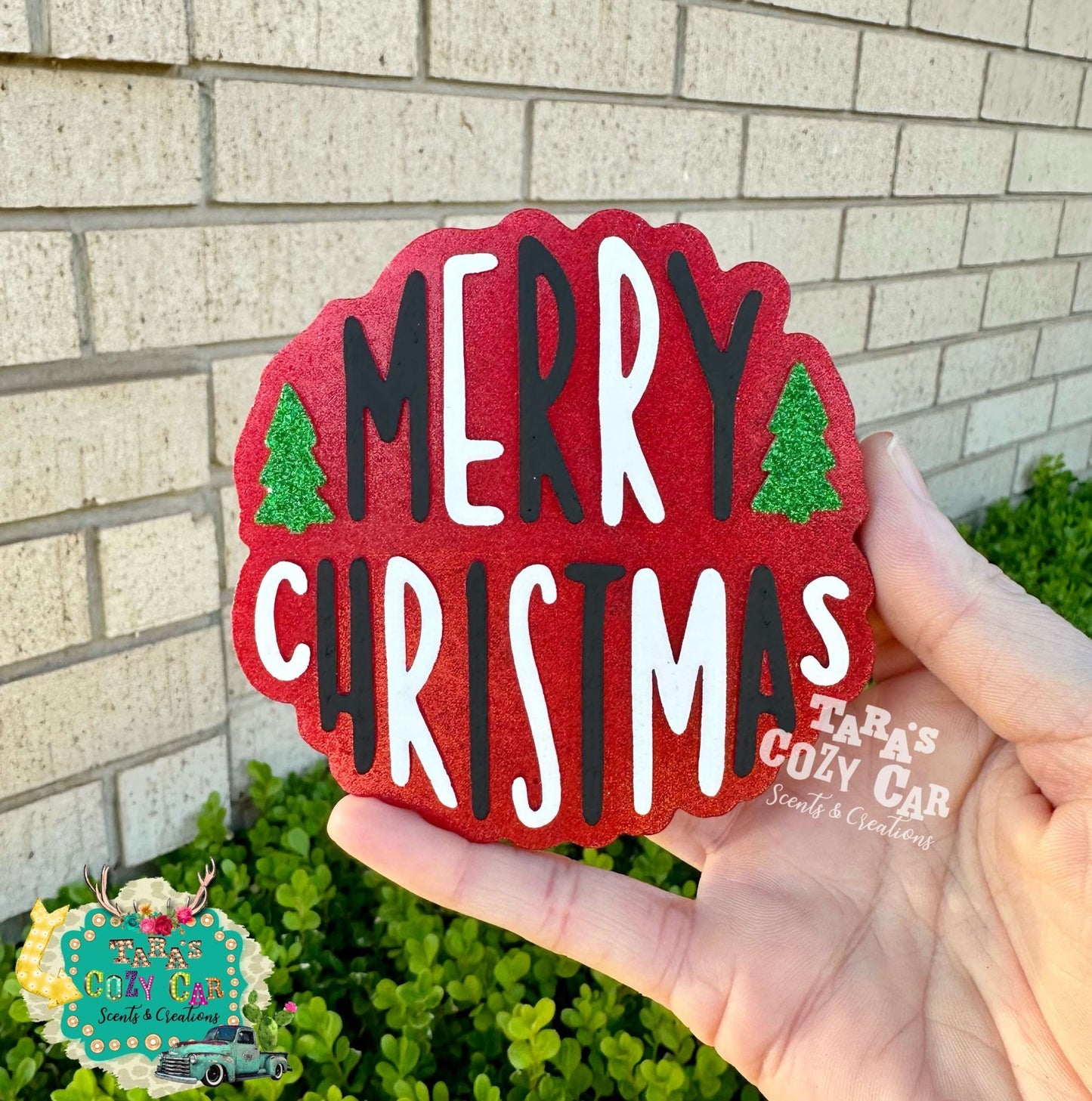 Merry Christmas with trees Silicone Freshie Mold - Red River Mold Co
