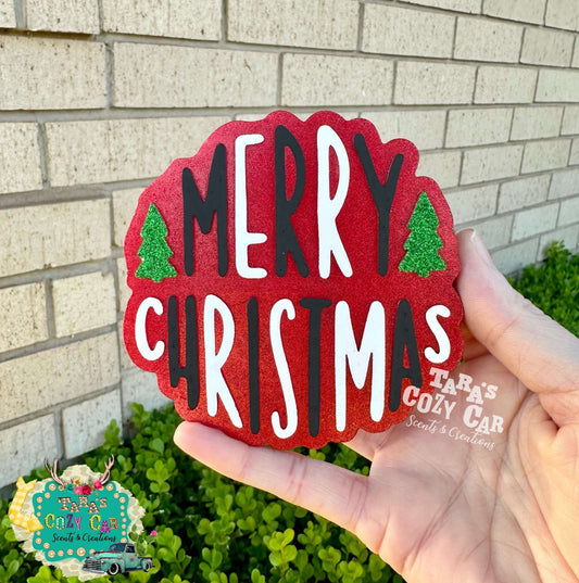 Merry Christmas with trees Silicone Freshie Mold - Red River Mold Co