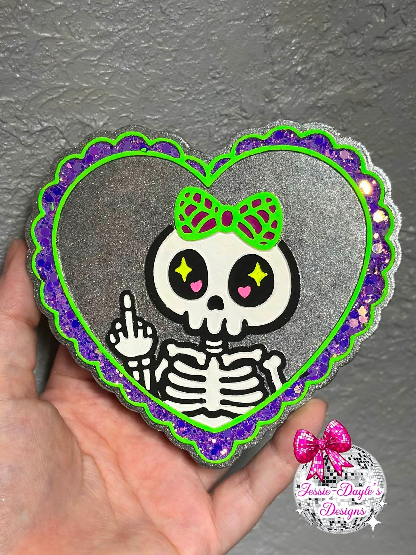 Middle finger skeleton lace heart silicone freshie mold - Red River Mold Co