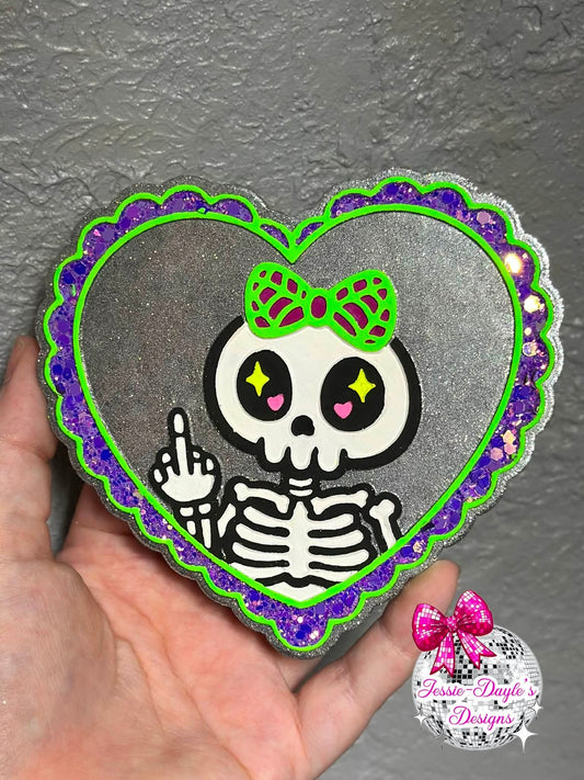 Middle finger skeleton lace heart silicone freshie mold - Red River Mold Co