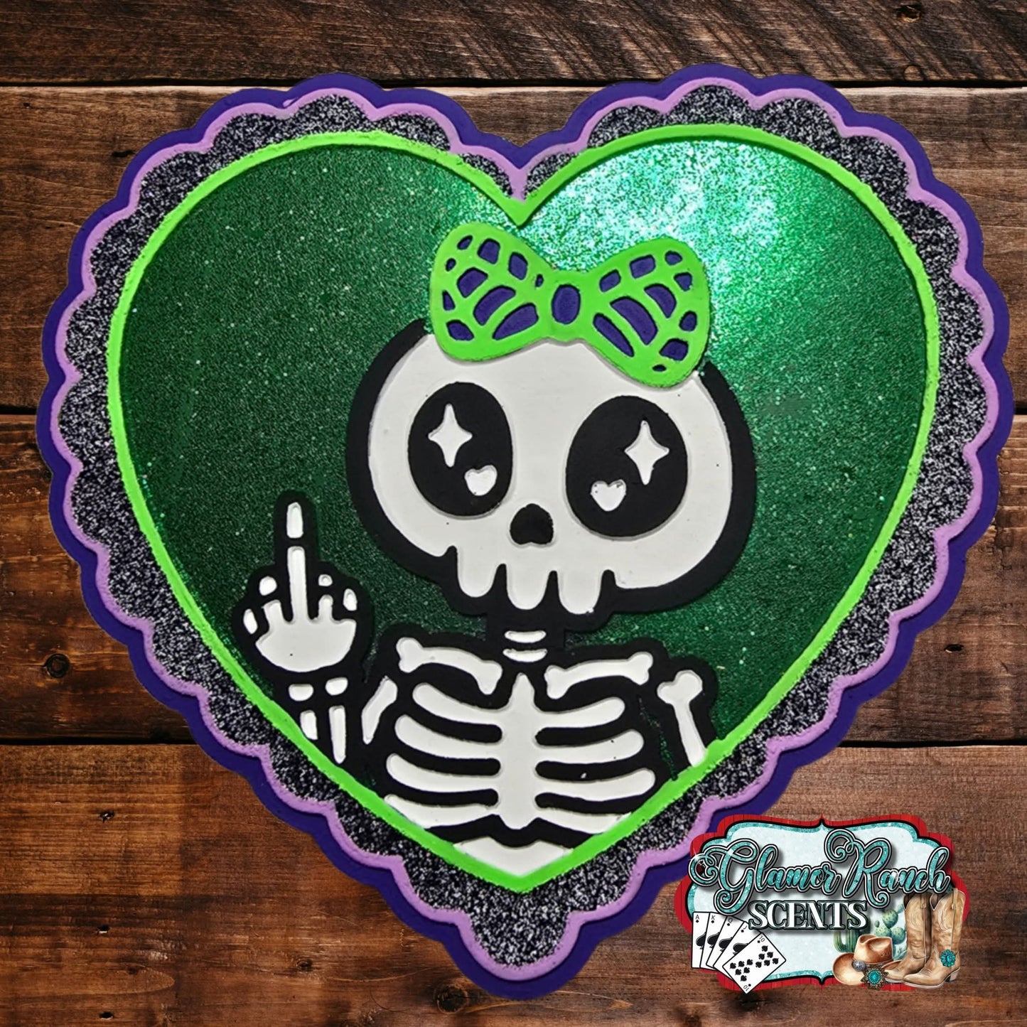 Middle finger skeleton lace heart silicone freshie mold - Red River Mold Co