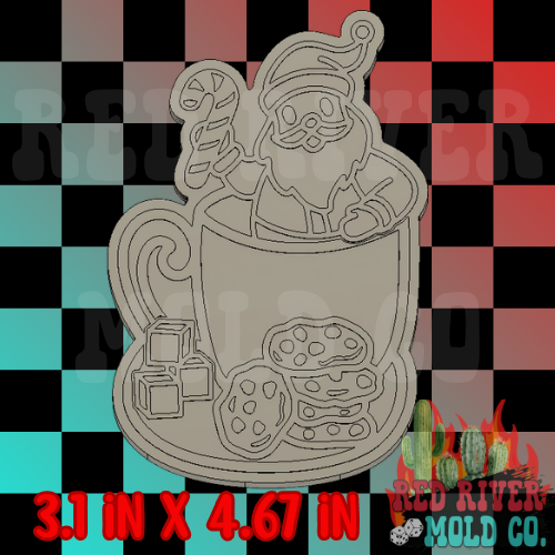 Santa in a hot cocoa mug with cookies Silicone Freshie Mold