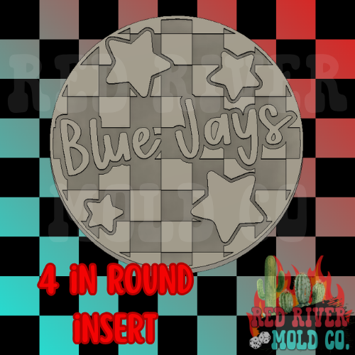 Checkered Blue Jays With Stars 4 in Round Mold Insert