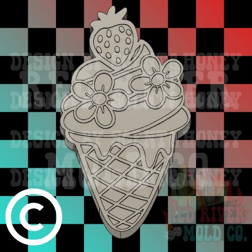 Floral Strawberry Ice Cream Cone Silicone Freshie Mold
