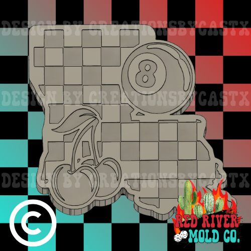 Checkered Louisiana with 8 ball and cherry Silicone Freshie Mold