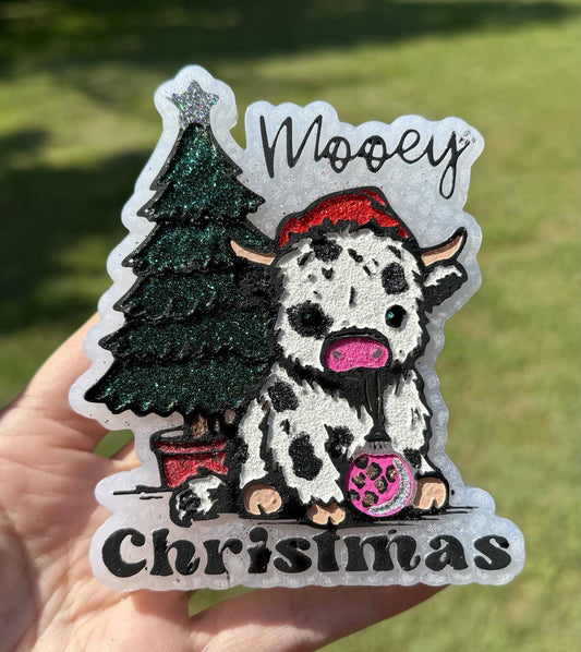 Mooey Christmas Highland Cow Silicone Freshie Mold - Red River Mold Co