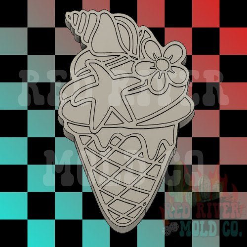 Ocean Floral Ice Cream Cone Silicone Freshie Mold - Red River Mold Co