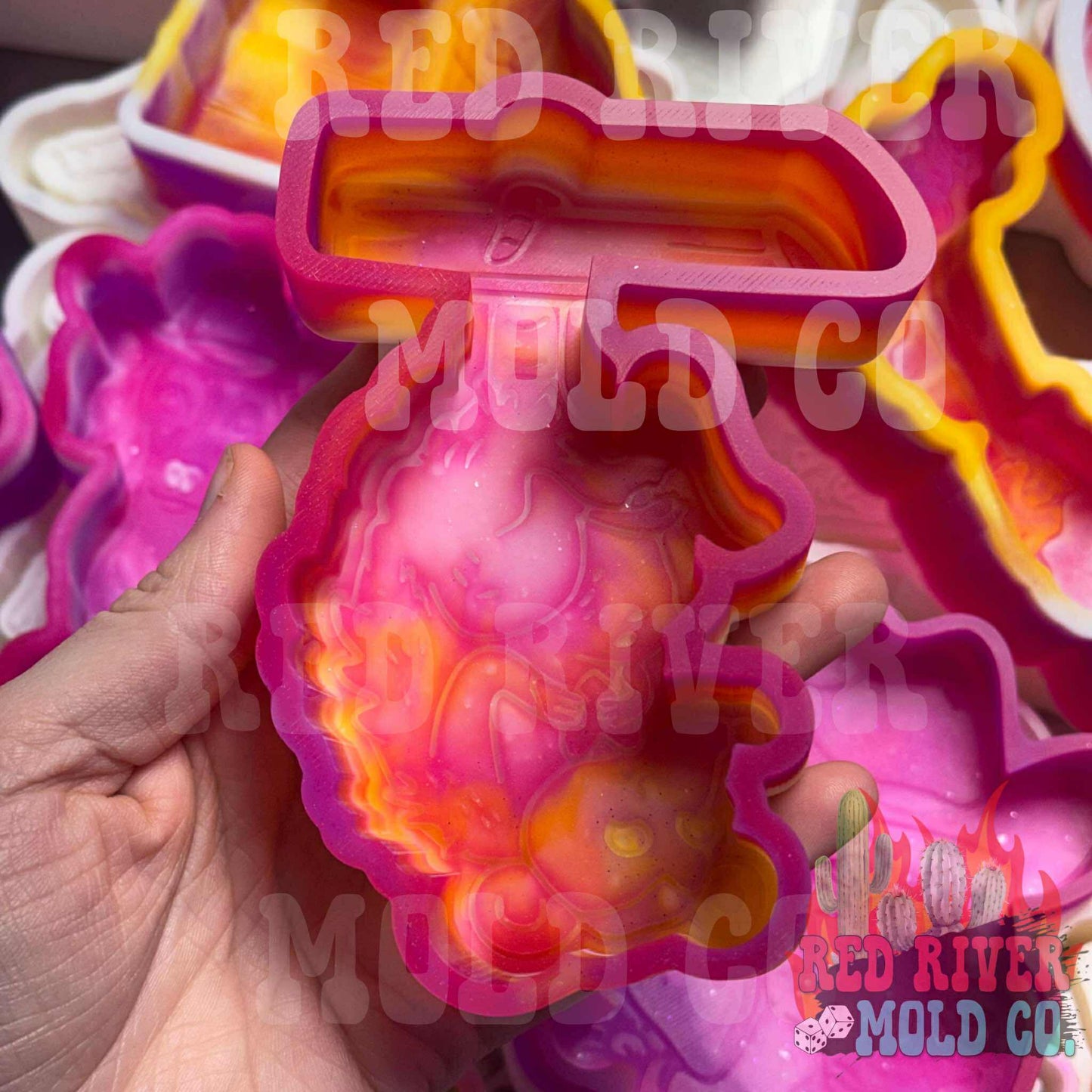 Opossum Hanging Holding a Heart Silicone Freshie Mold (V - day Box Design) - Red River Mold Co