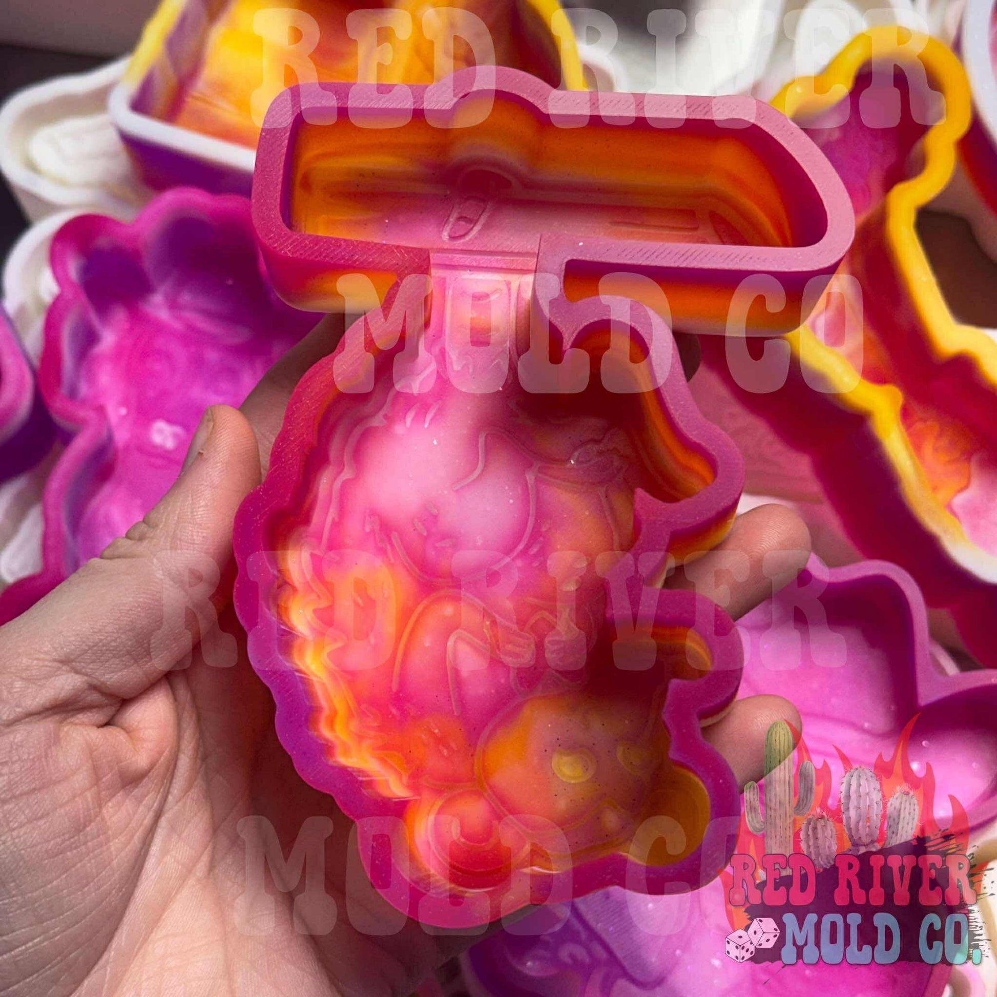 Opossum Hanging Holding a Heart Silicone Freshie Mold (V - day Box Design) - Red River Mold Co