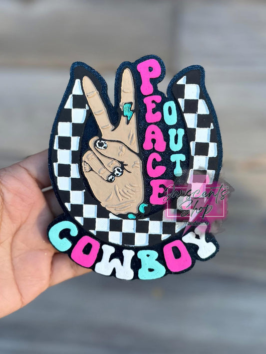 Peace Out Cowboy Checkered Horse Shoe Silicone Freshie Mold - Red River Mold Co