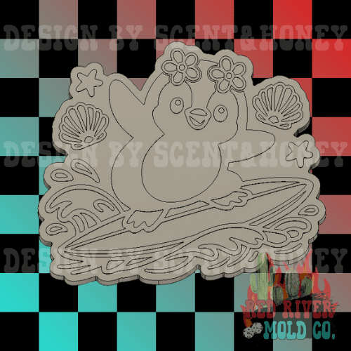 Penguin Surfing Silicone Freshie Mold - Red River Mold Co