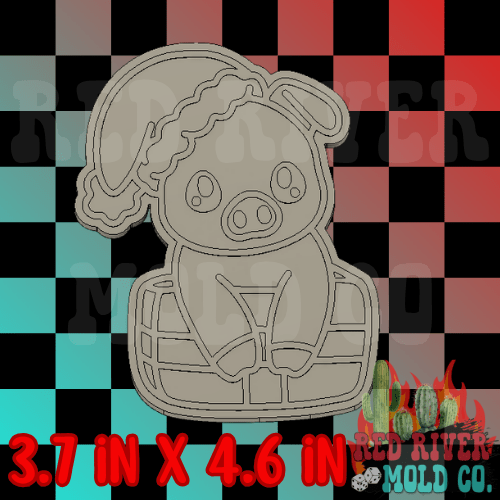 Pig with a santa hat Silicone Freshie Mold - Red River Mold Co