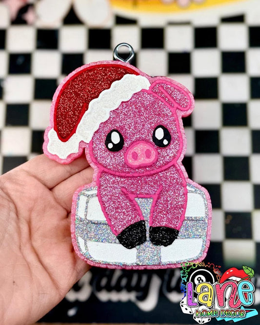 Pig with a santa hat Silicone Freshie Mold - Red River Mold Co