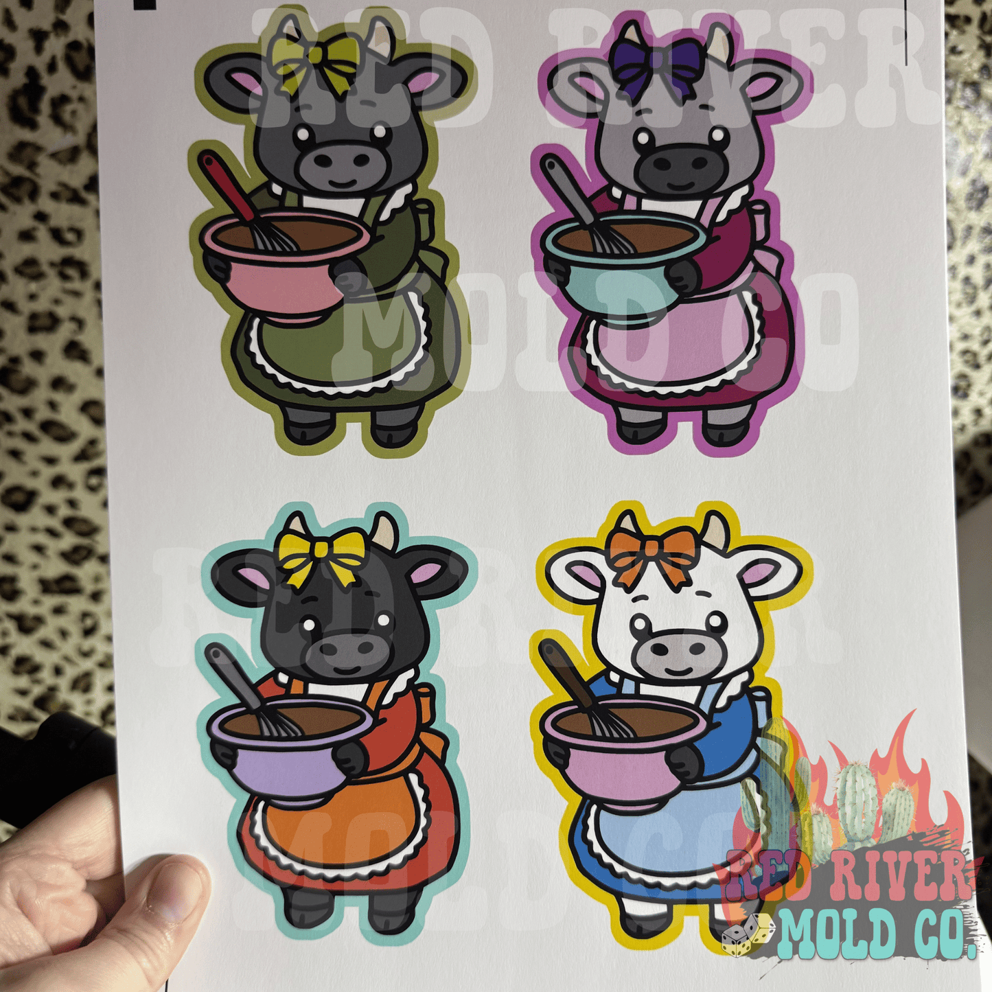 Raemade Customs cow with mixing bowl cardstock grab bag - Red River Mold Co