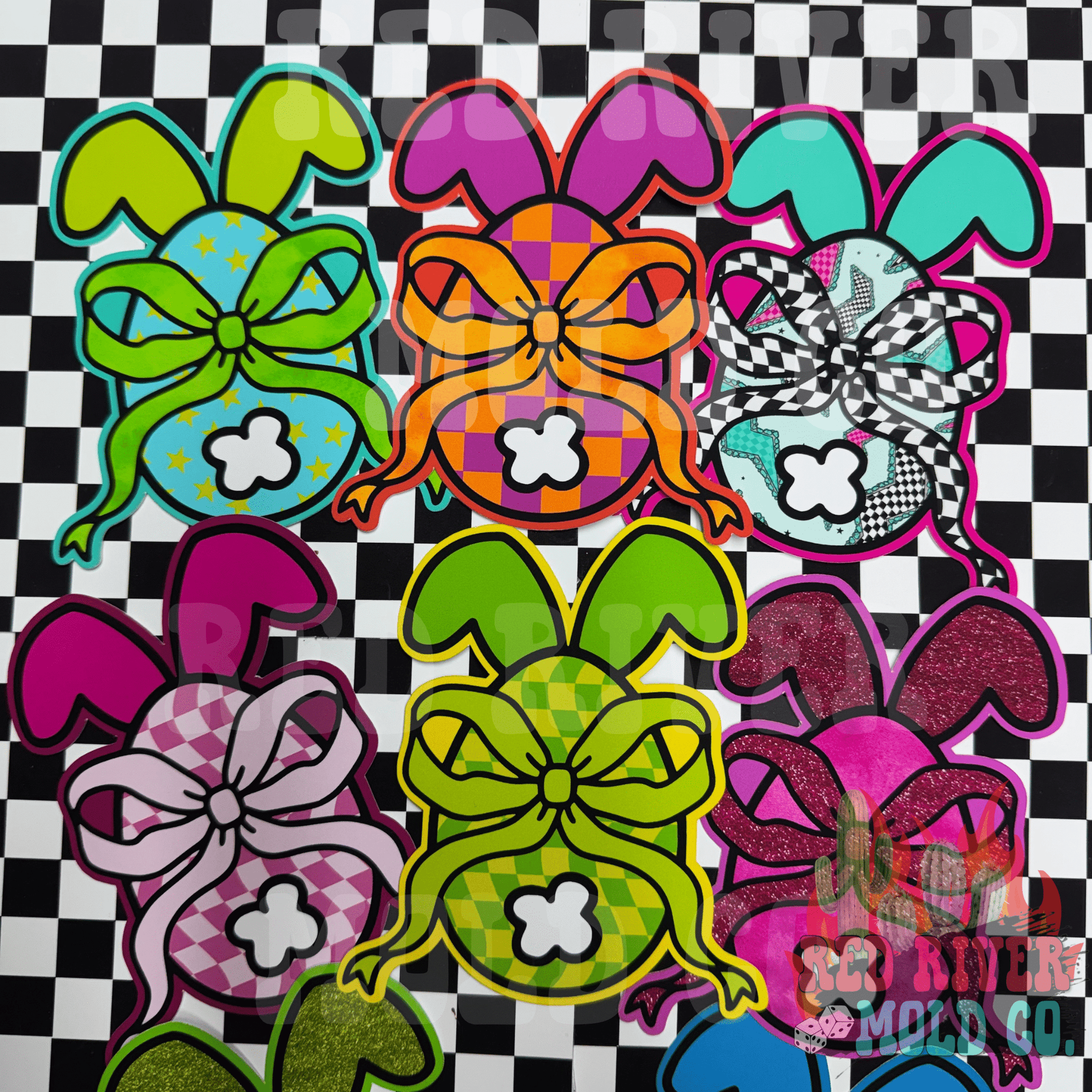 Raemade Customs Egg With Bow And Bunny Ears cardstock grab bag - Red River Mold Co