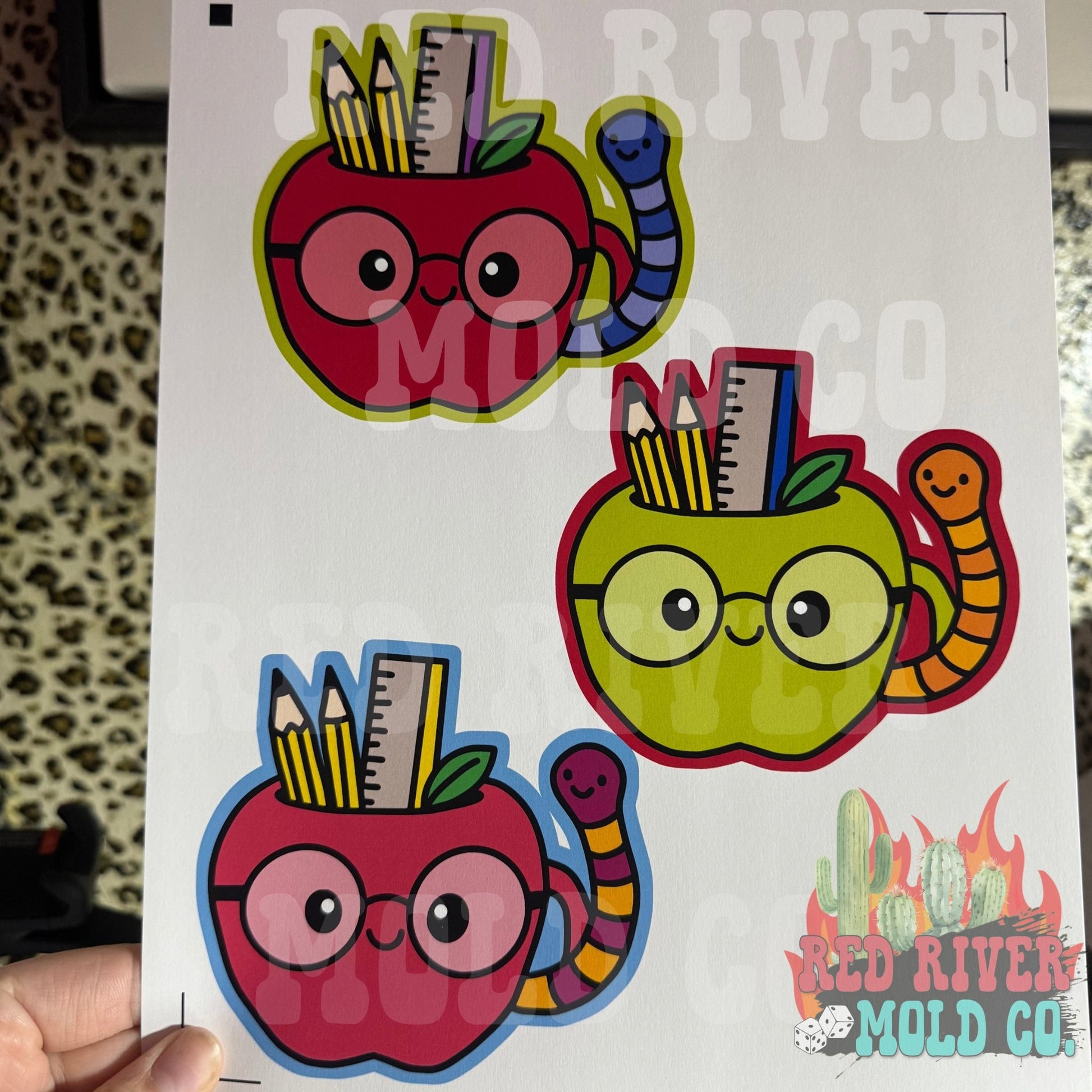 Raemade Customs Teacher Apple Worm Mug cardstock grab bag - Red River Mold Co