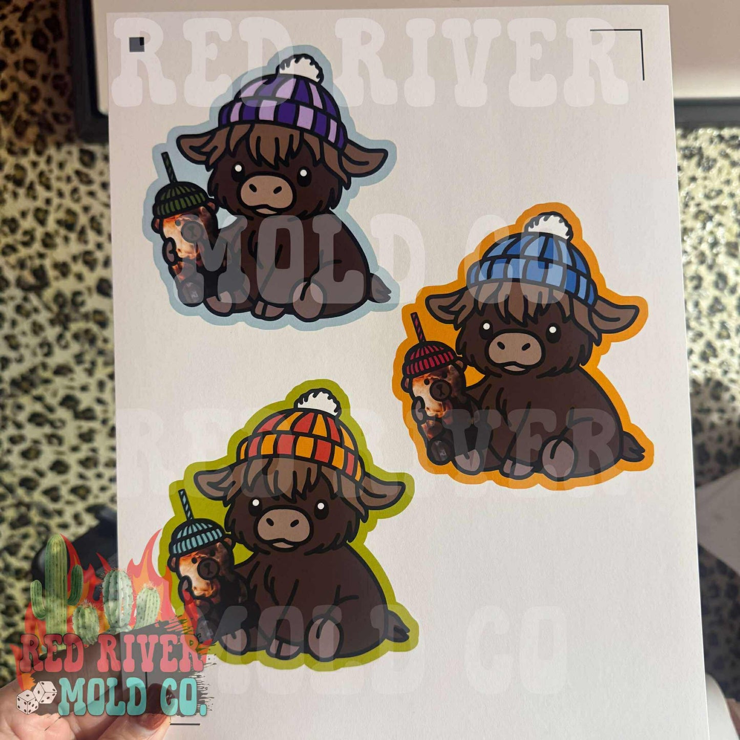 Raemade Highland Cow W/ Bear Cup cardstock grab bag - Red River Mold Co