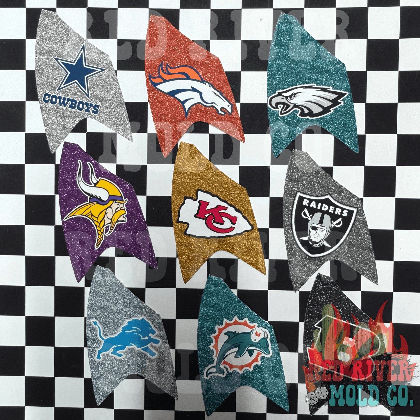 Red River Mold Co Checkered Football Bow (ribbon piece) cardstock grab bag - Red River Mold Co