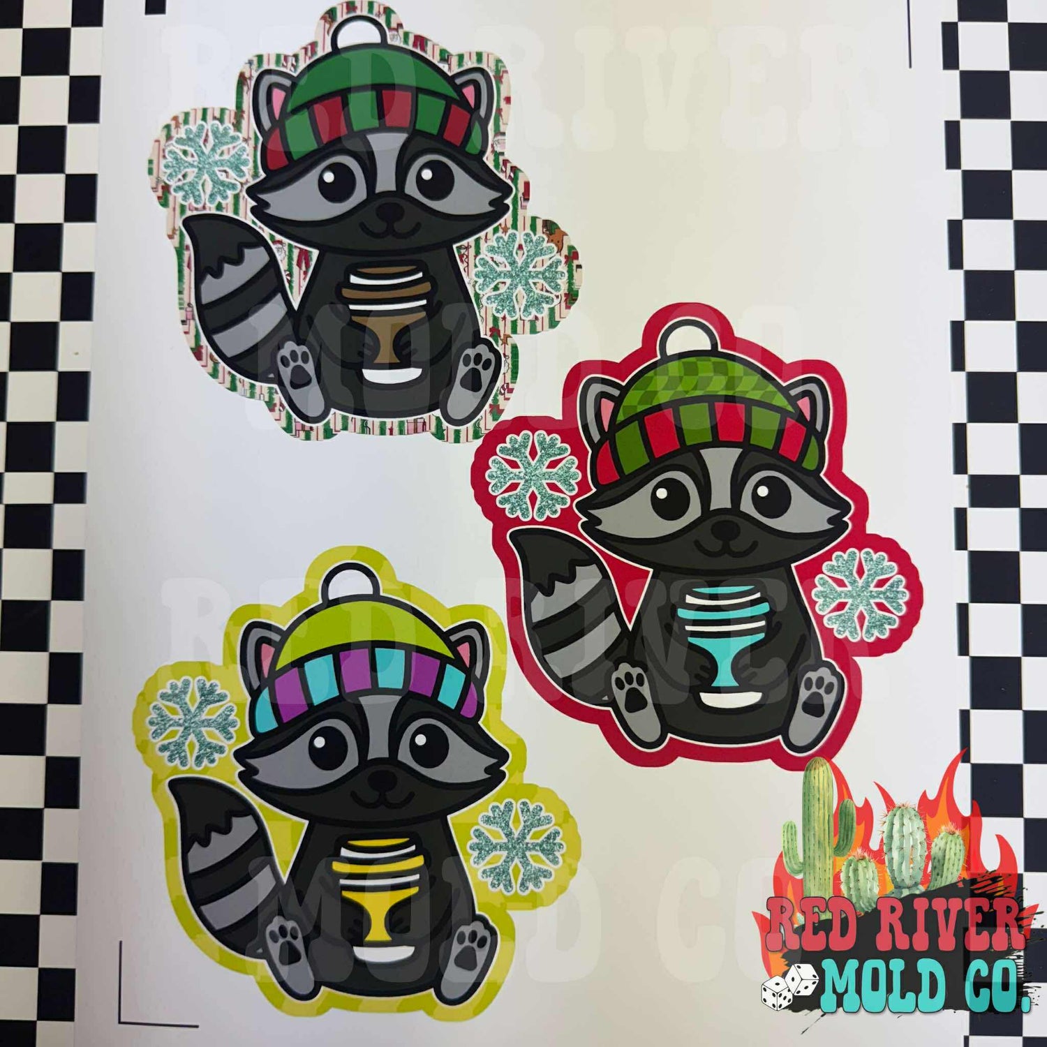 Red River Mold Co Winter Racoon With Coffee cardstock grab bag - Red River Mold Co