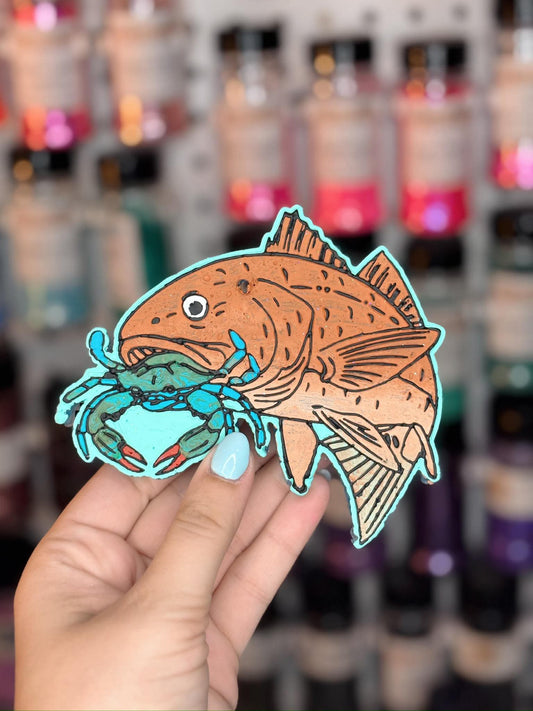 Red Fish With A Crab In It's Mouth Silicone Freshie Mold