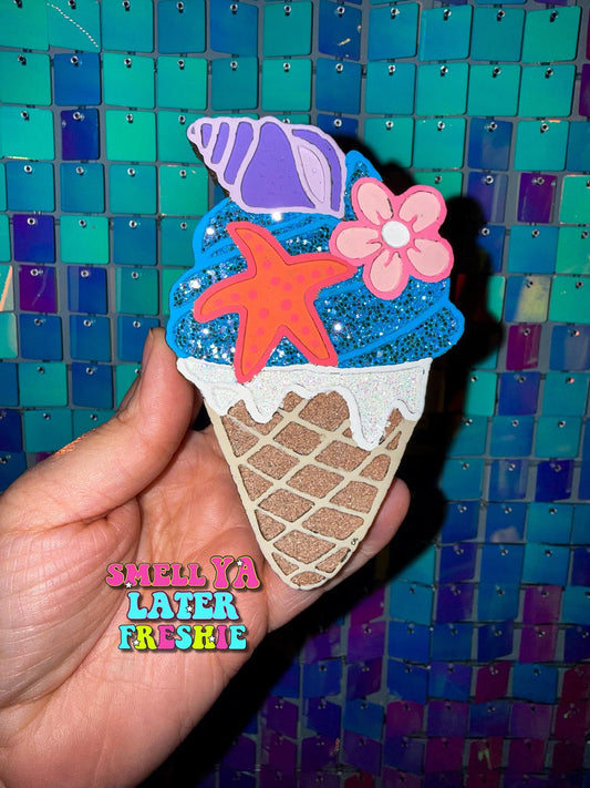 Ocean Floral Ice Cream Cone Silicone Freshie Mold