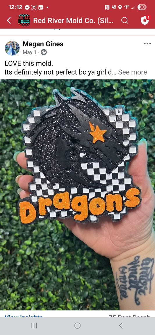 Checkered Star Eye Dragons Mascot Silicone Freshie Mold RRMC Exclusive