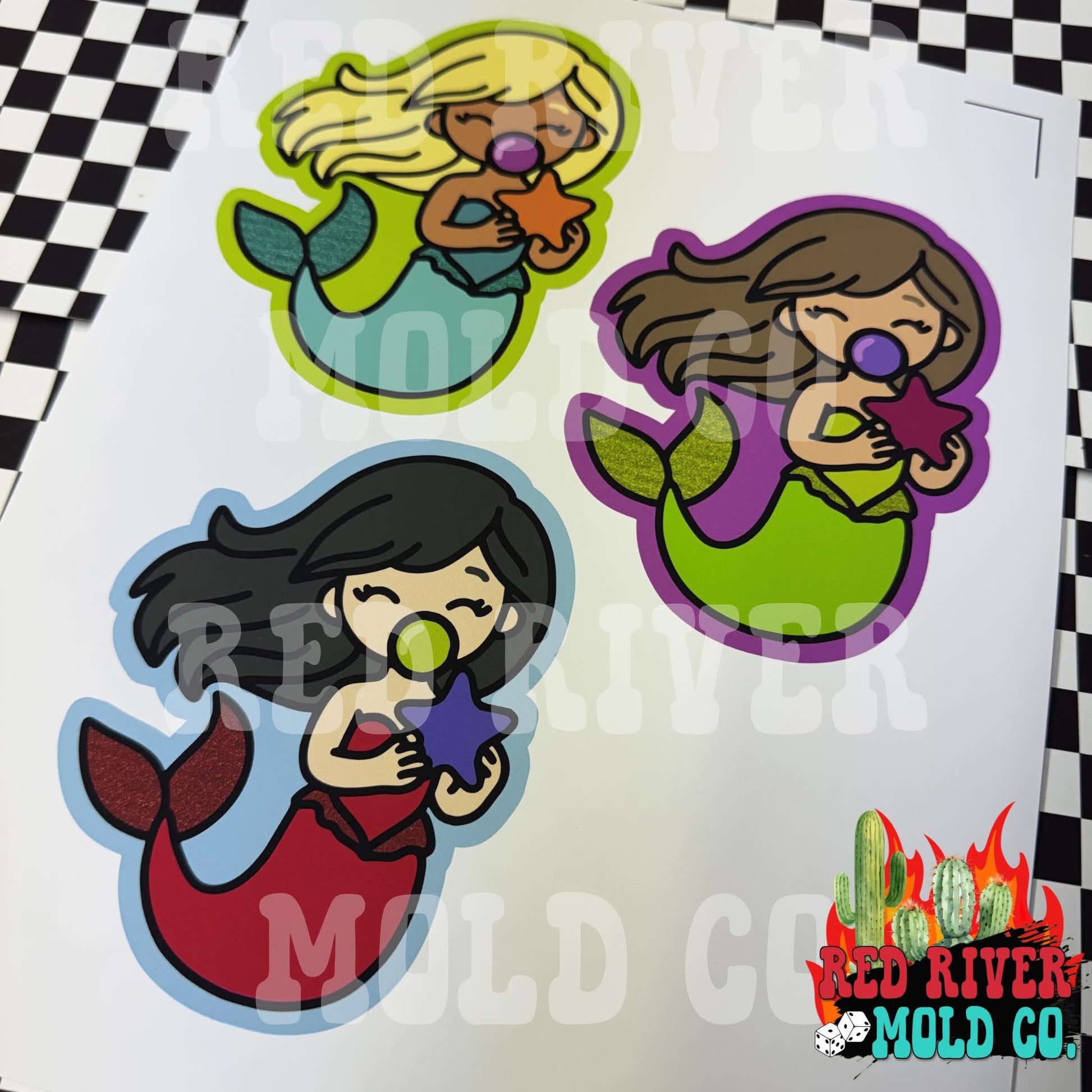 RRMC Mermaid blowing a bubble cardstock grab bag (9ct) - Red River Mold Co
