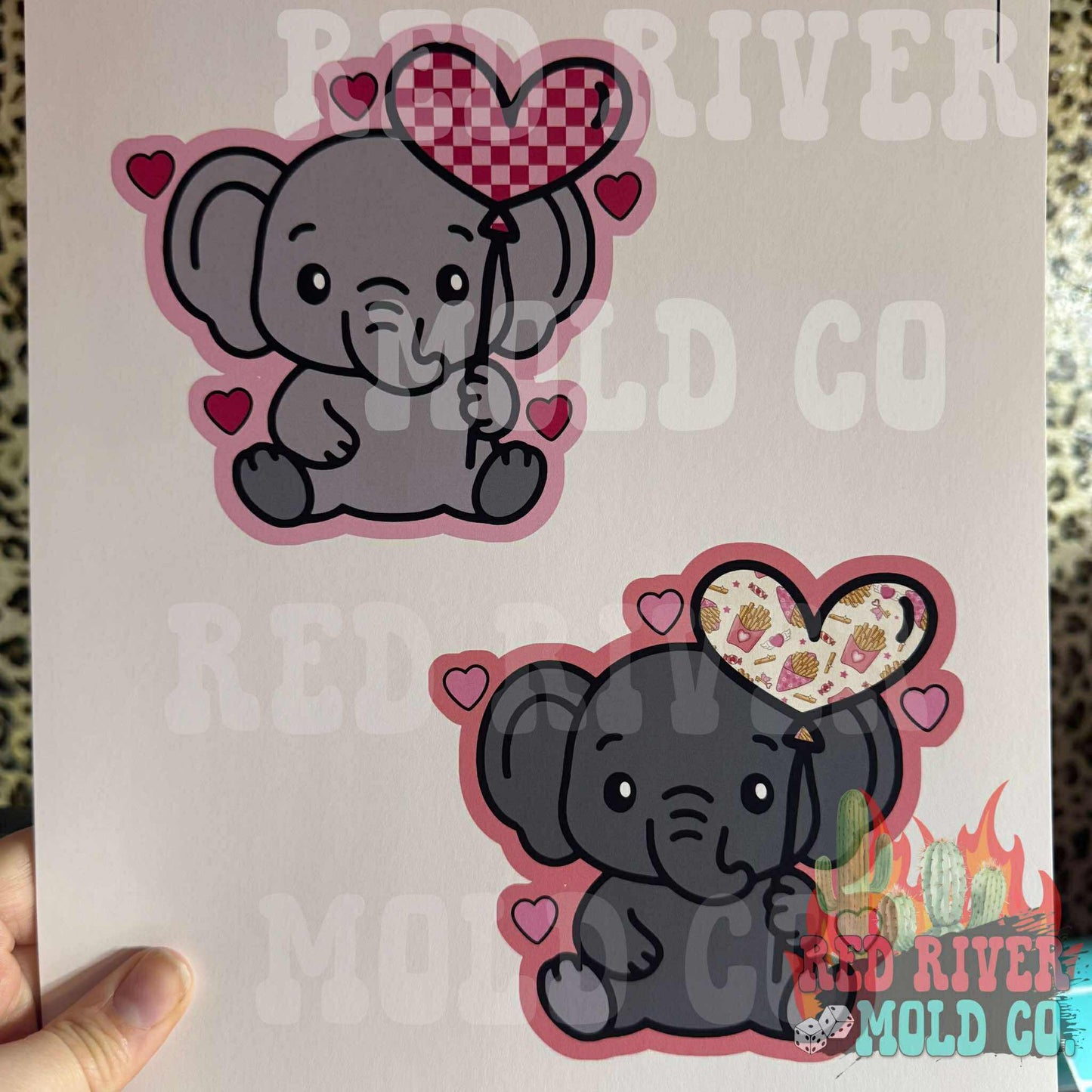RRMC Valentine Elephant with a balloon cardstock grab bag - Red River Mold Co
