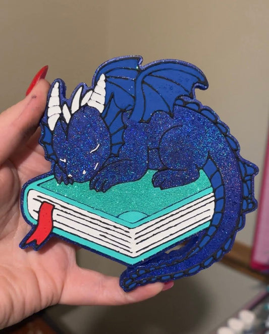Sleeping Dragon On A Book Silicone Freshie Mold - Red River Mold Co
