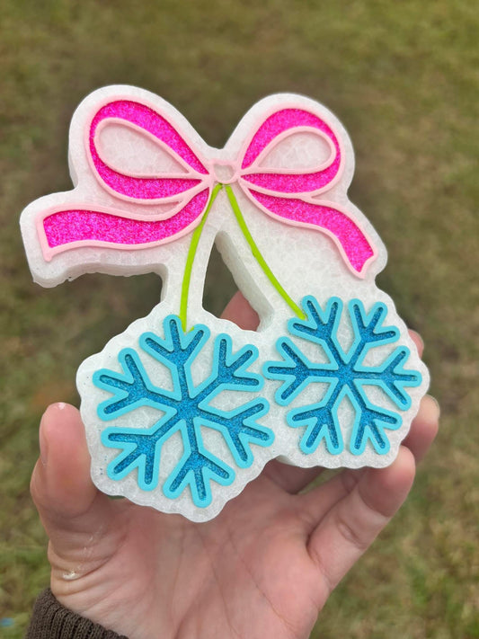 Snowflake Cherries With A Bow Silicone Freshie Mold - Red River Mold Co