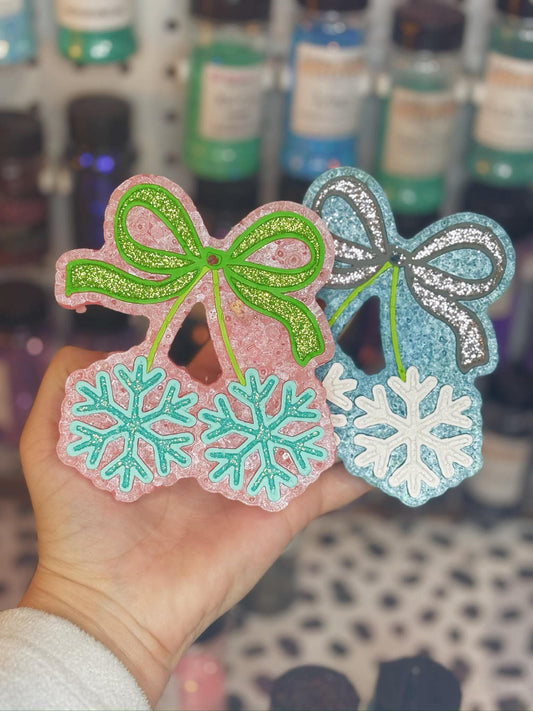 Snowflake Cherries With A Bow Silicone Freshie Mold - Red River Mold Co