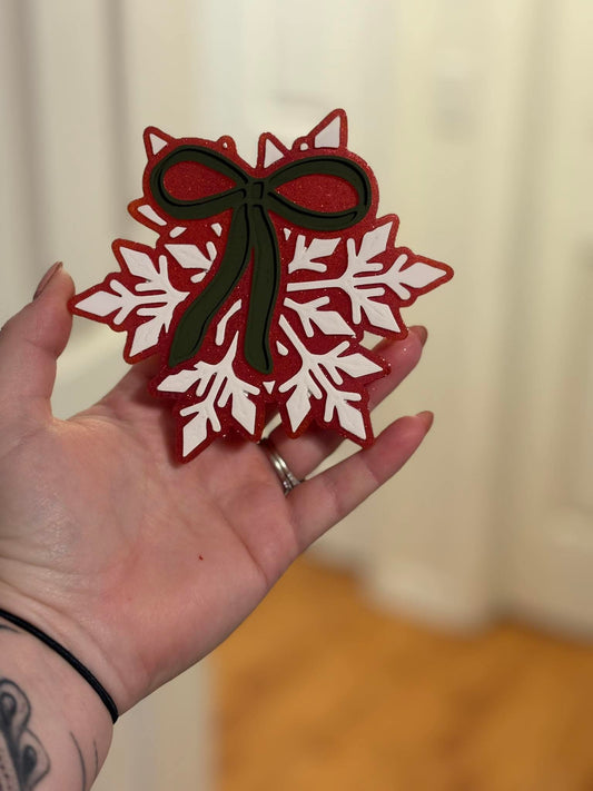Snowflake with a bow Silicone Freshie Mold - Red River Mold Co