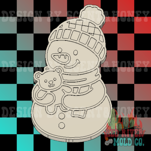 Snowman Holding A Bear Silicone Freshie Mold - Red River Mold Co