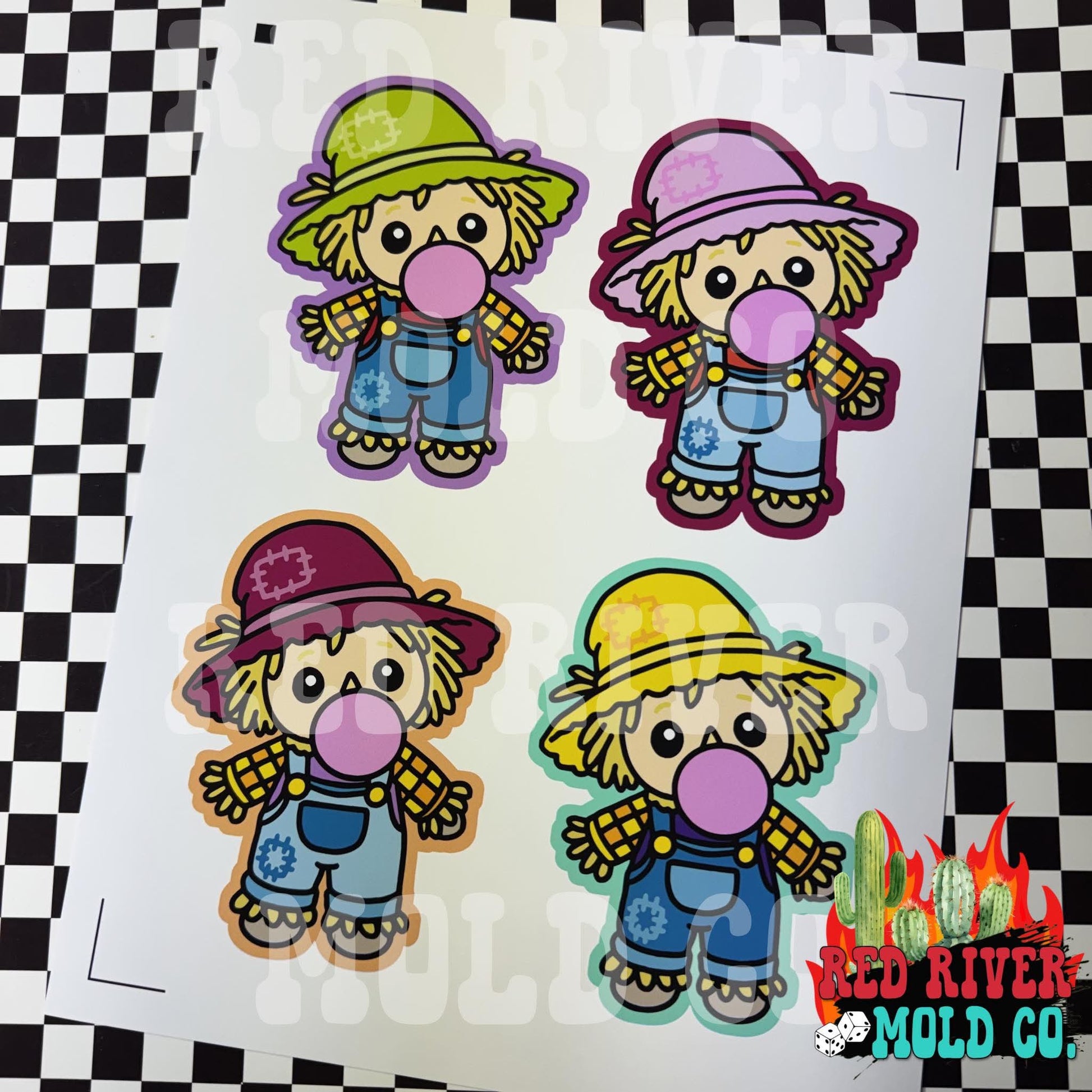 Southern Glitter Scarecrow blowing a bubble cardstock grab bag 8 ct - Red River Mold Co