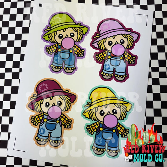 Southern Glitter Scarecrow blowing a bubble cardstock grab bag 8 ct - Red River Mold Co