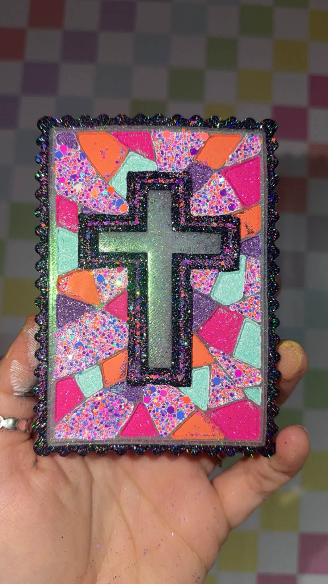 Stained Glass Rectangle with Cross Silicone Freshie Mold - Red River Mold Co