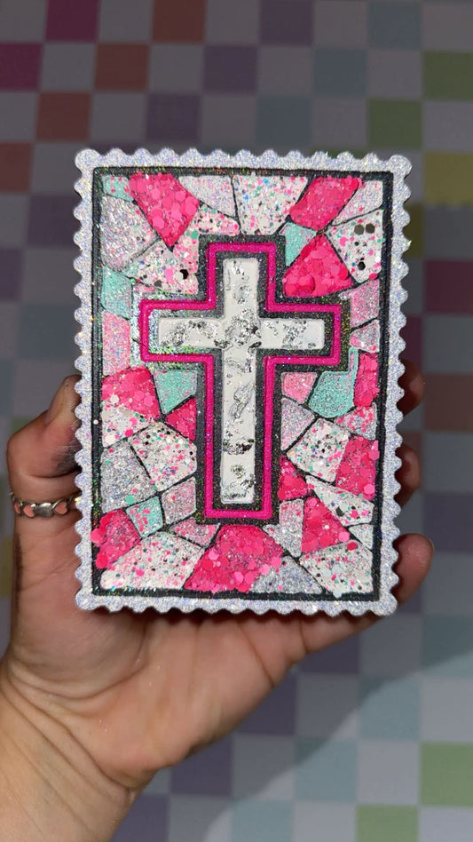 Stained Glass Rectangle with Cross Silicone Freshie Mold - Red River Mold Co
