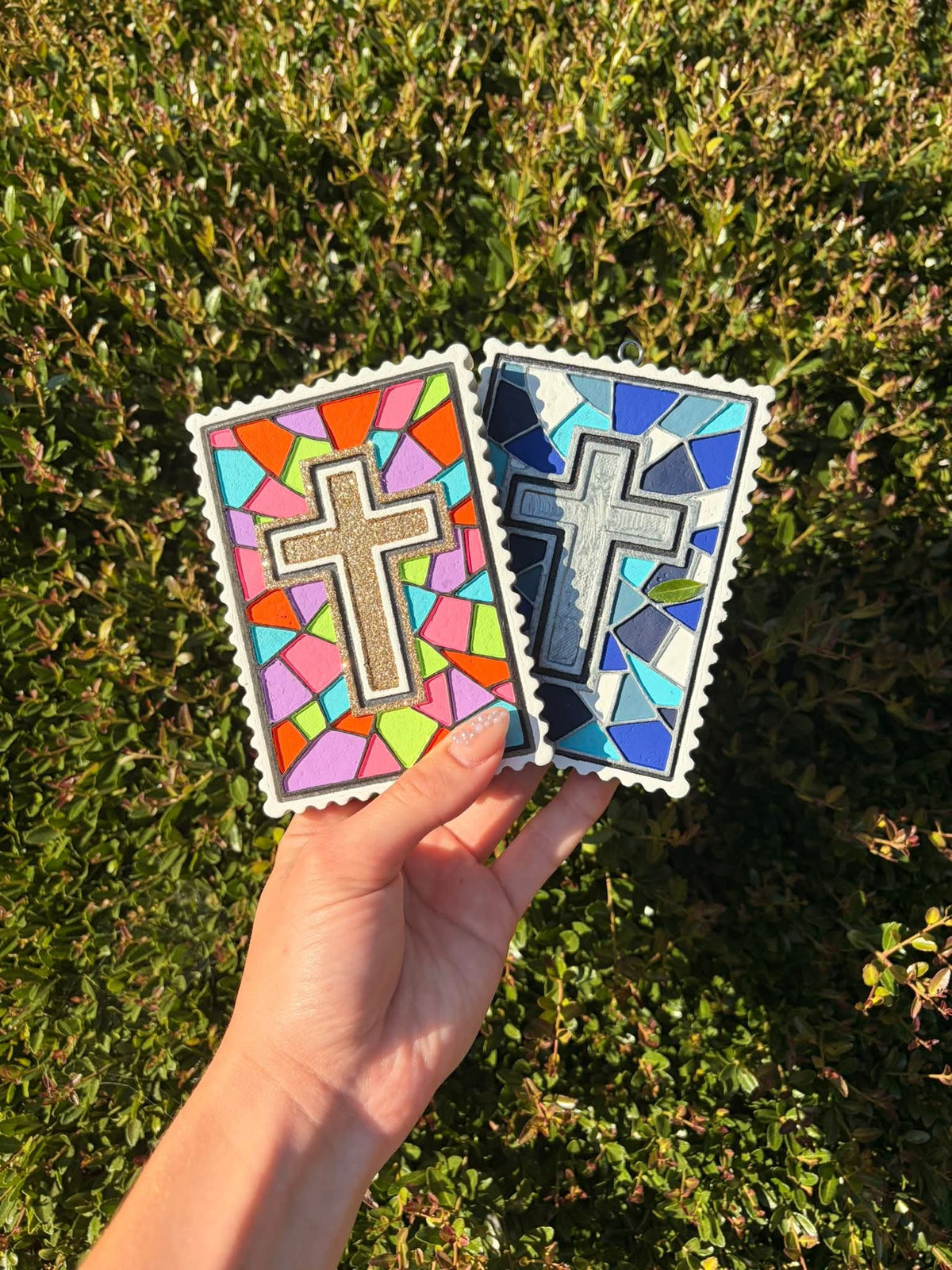 Stained Glass Rectangle with Cross Silicone Freshie Mold - Red River Mold Co