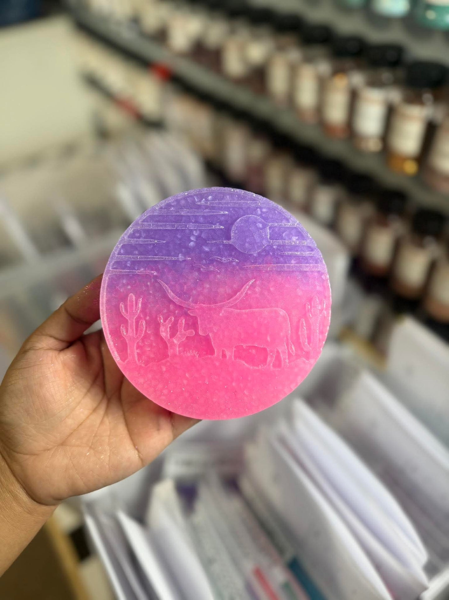 Sunset Bull Round Silicone Freshie Mold - Red River Mold Co