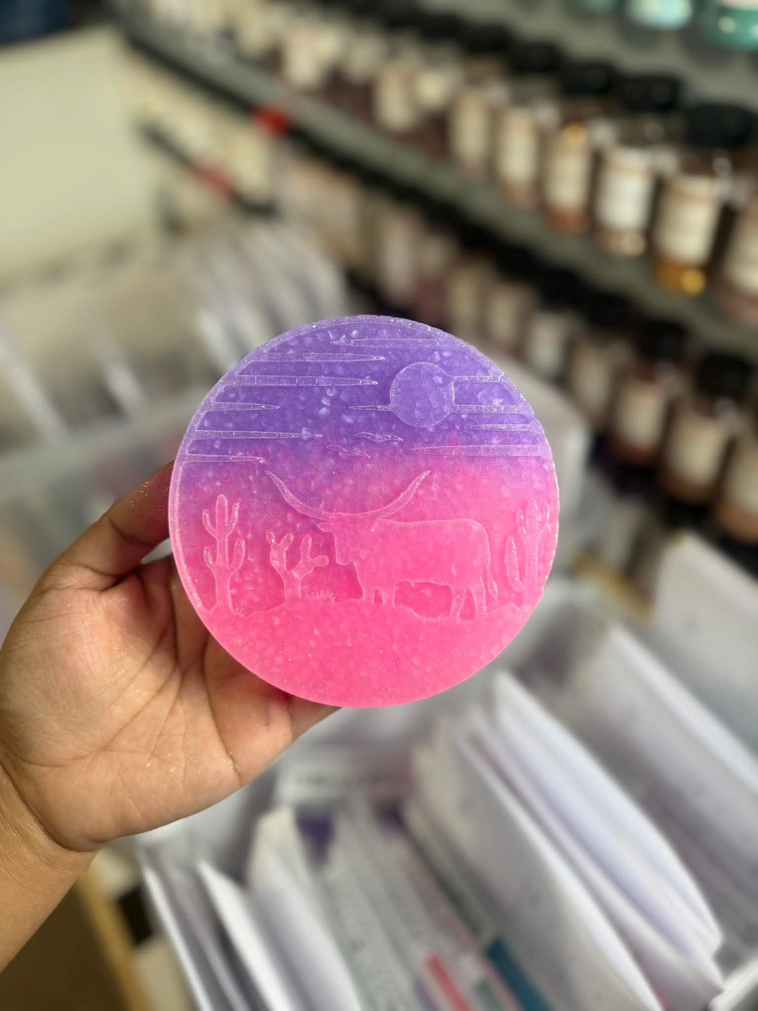 Sunset Bull Round Silicone Freshie Mold - Red River Mold Co