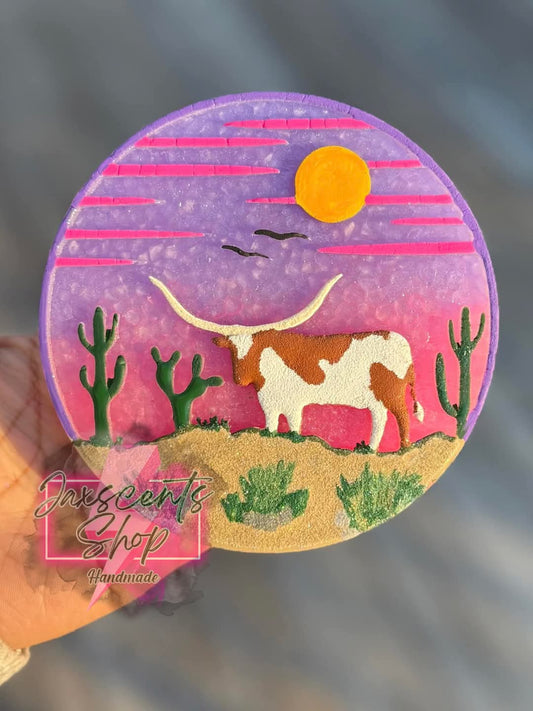 Sunset Bull Round Silicone Freshie Mold - Red River Mold Co