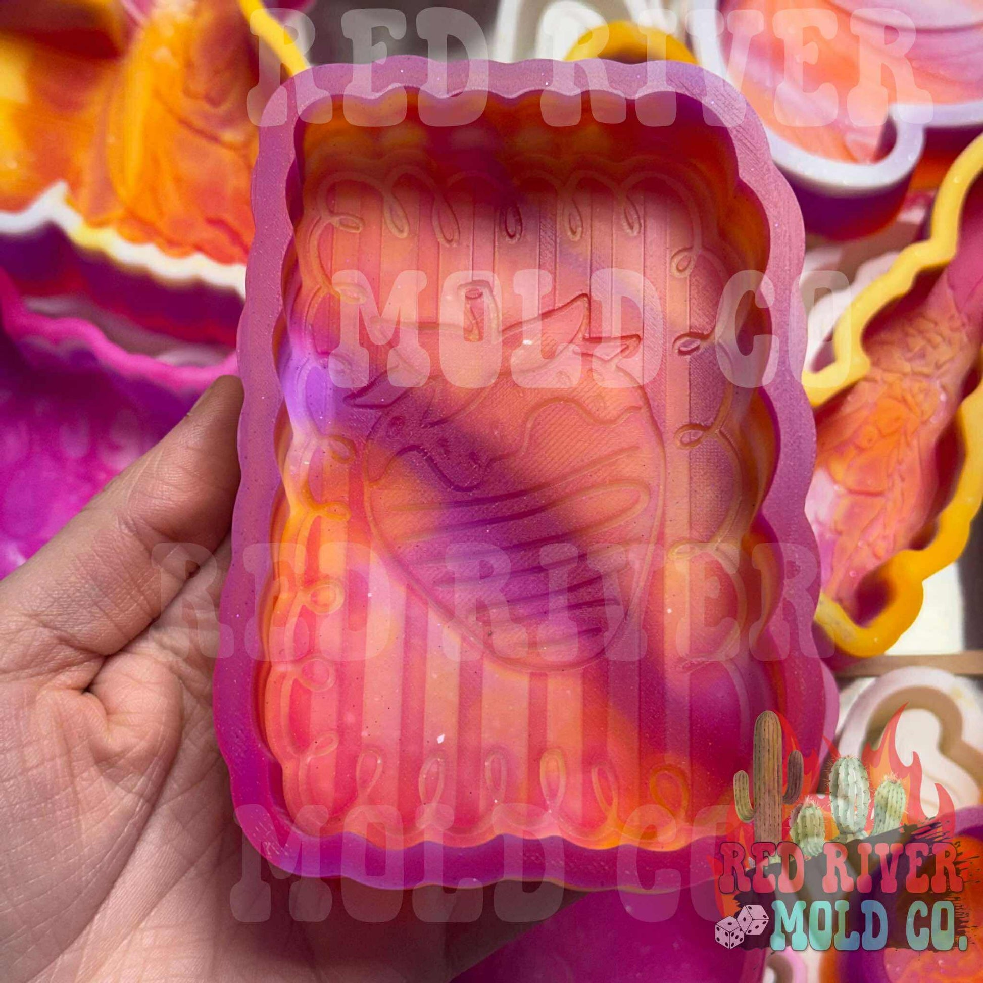 Swirly Frame with stripes & a Chocolate Strawberry Silicone Freshie Mold (V - day Box Design) - Red River Mold Co