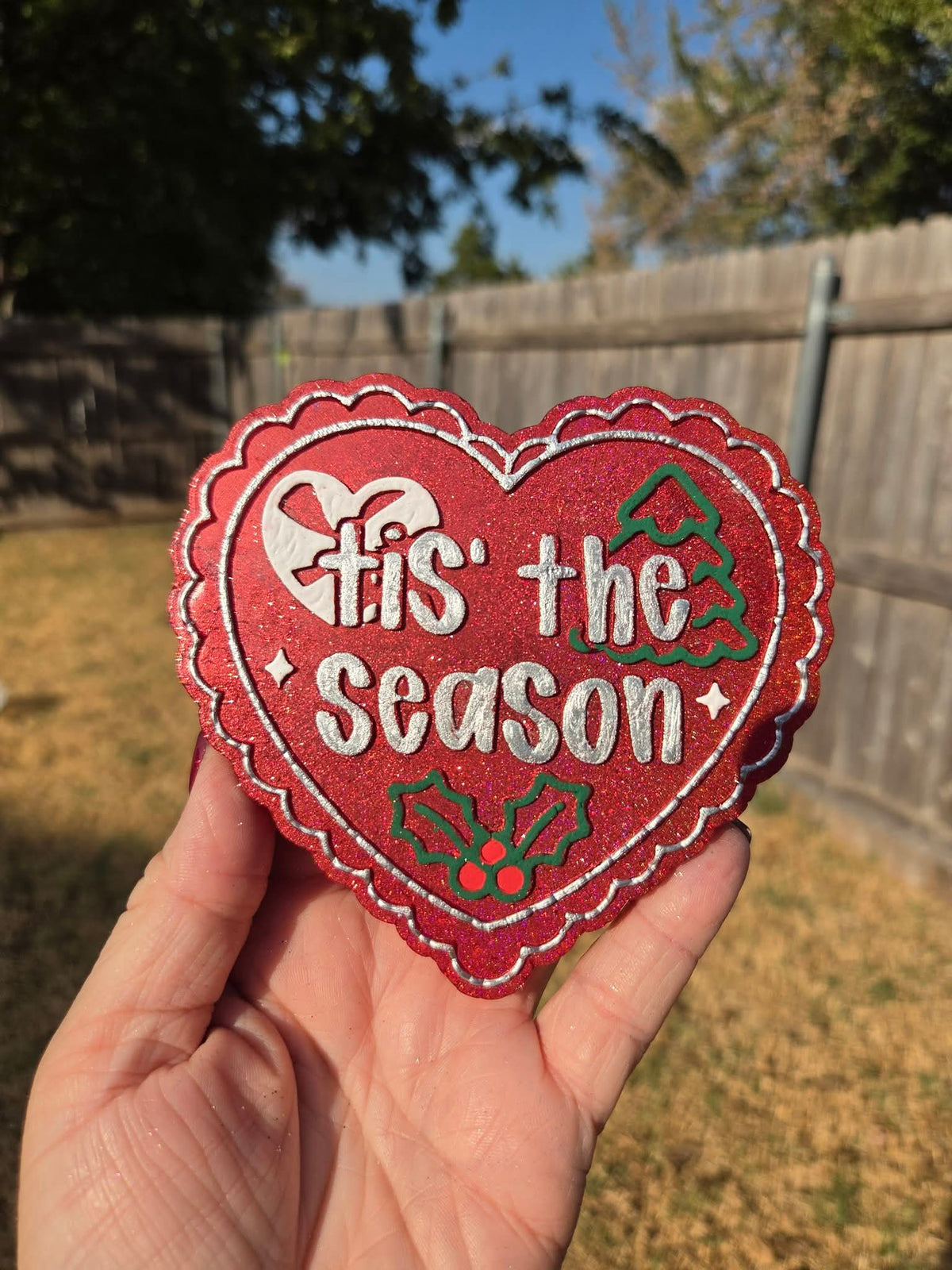 Tis the season lace heart Silicone Freshie Mold - Red River Mold Co